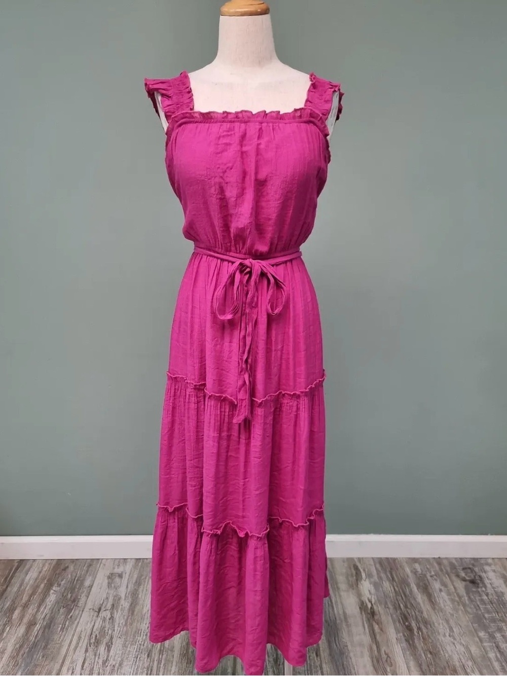 XL Luxology Tiered Maxi Dress in Fuchsia
